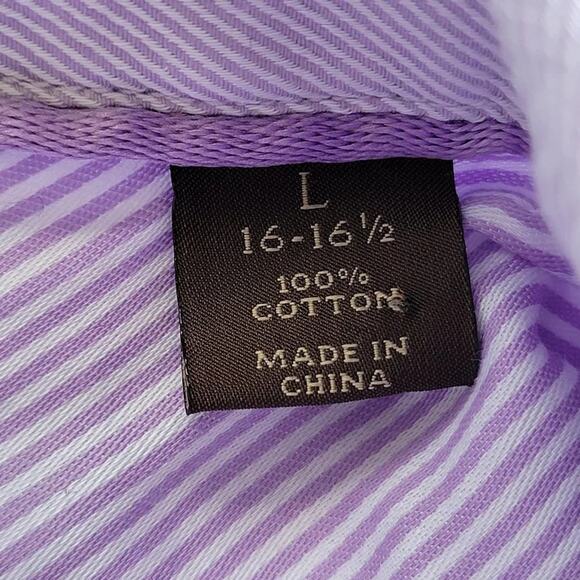 Tasso Elba Long Sleeve Button Down Shirt Mens Size L 16 16.5 Lilac White Striped - Picture 10 of 11